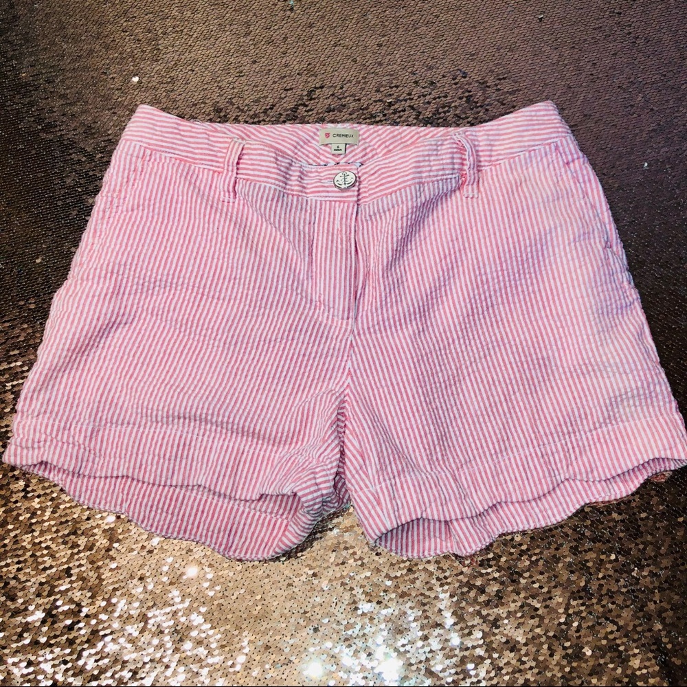 Cremieux light red/coral striped seersucker shorts